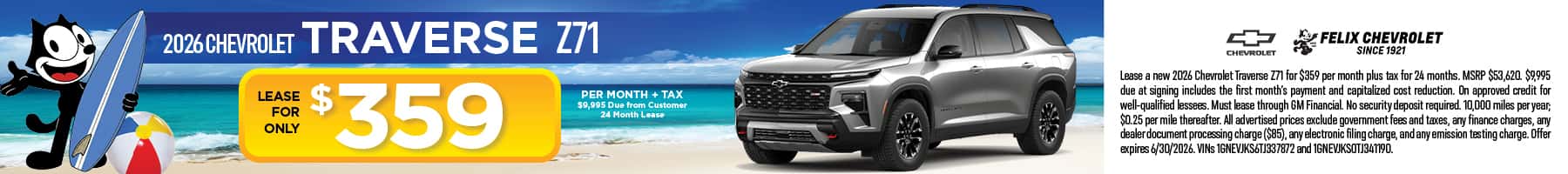 2026 Chevrolet Traverse Z71 June Lease Special