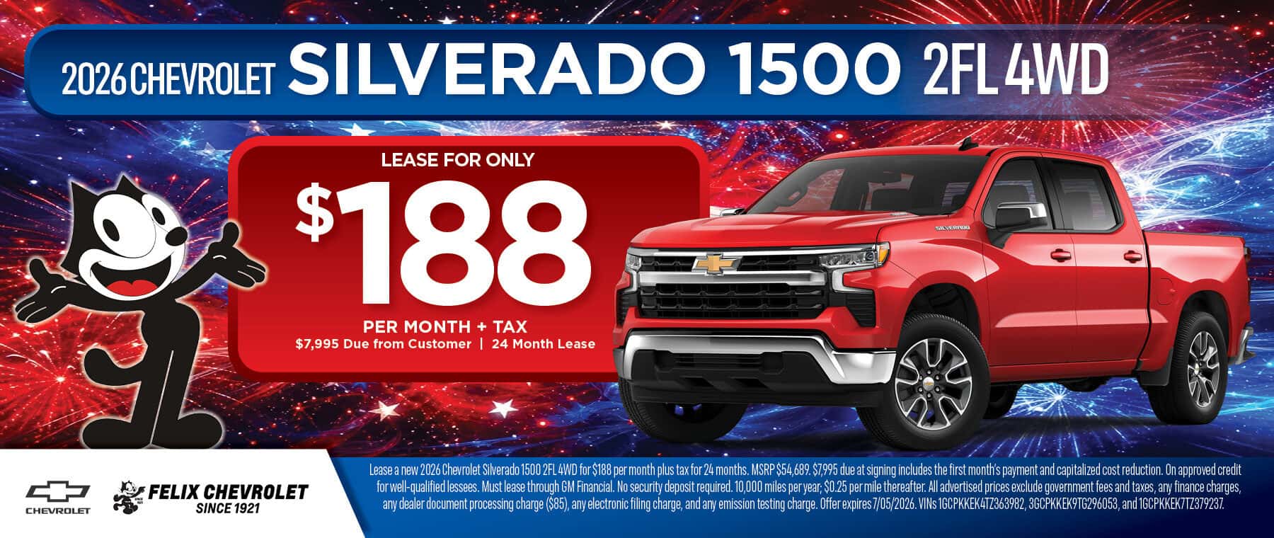 2026 Chevrolet Silverado 1500 2FL 4WD July Lease Special