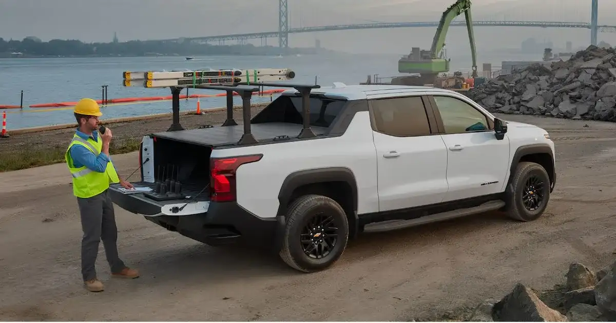 The 2026 Silverado EV WT has a job-ready bed that allows you to haul long items securely