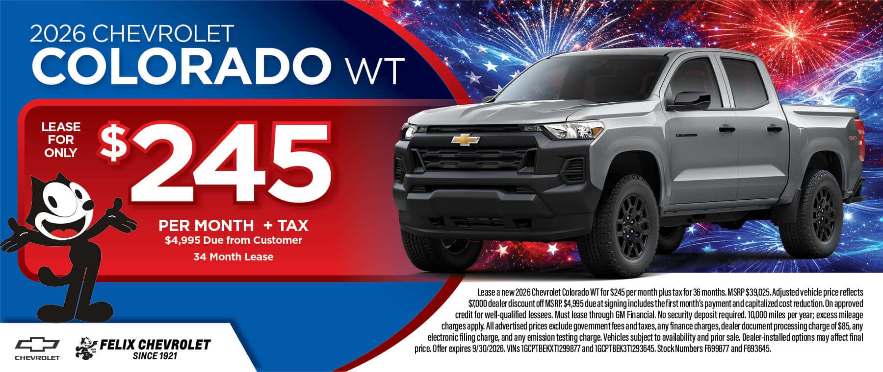 2026 Chevrolet Colorado WT lease special at Felix Chevrolet in Los Angeles, CA
