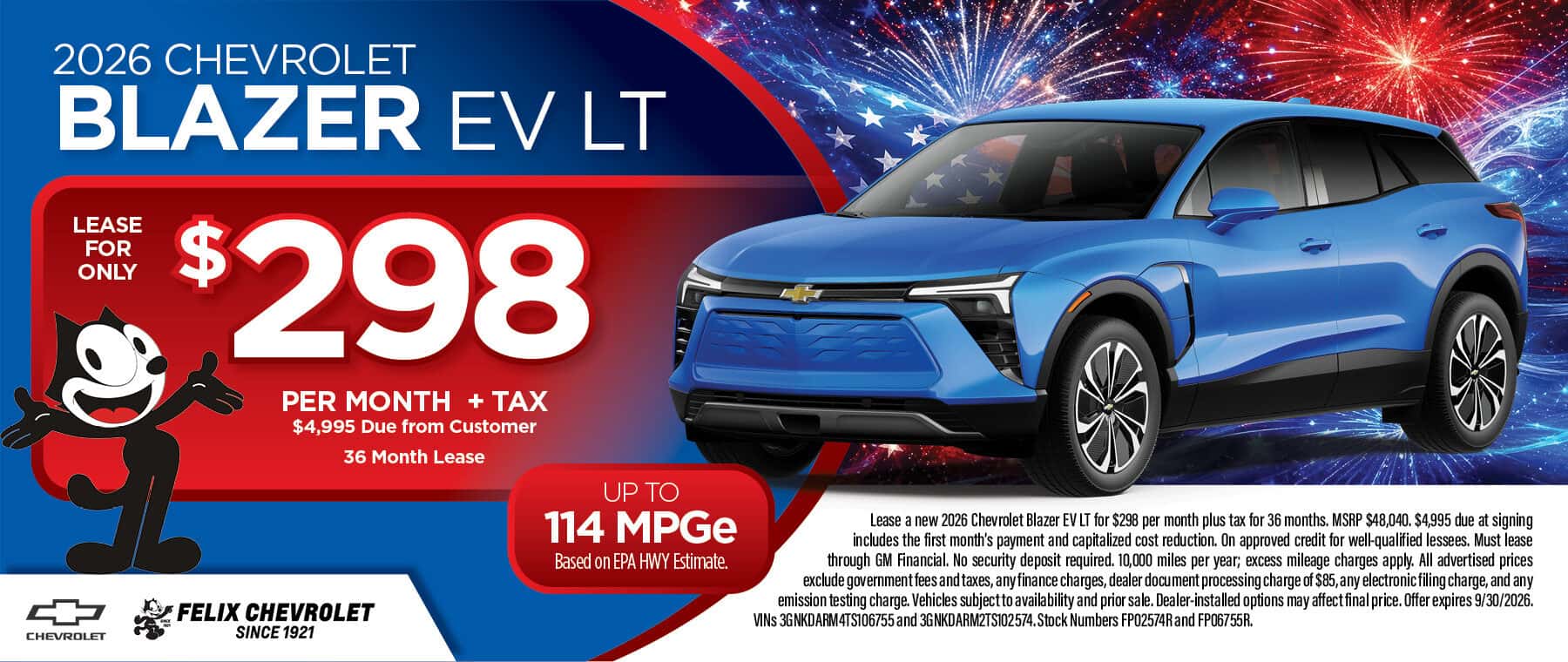 2026 Chevrolet Blazer EV LT lease special at Felix Chevrolet in Los Angeles, CA