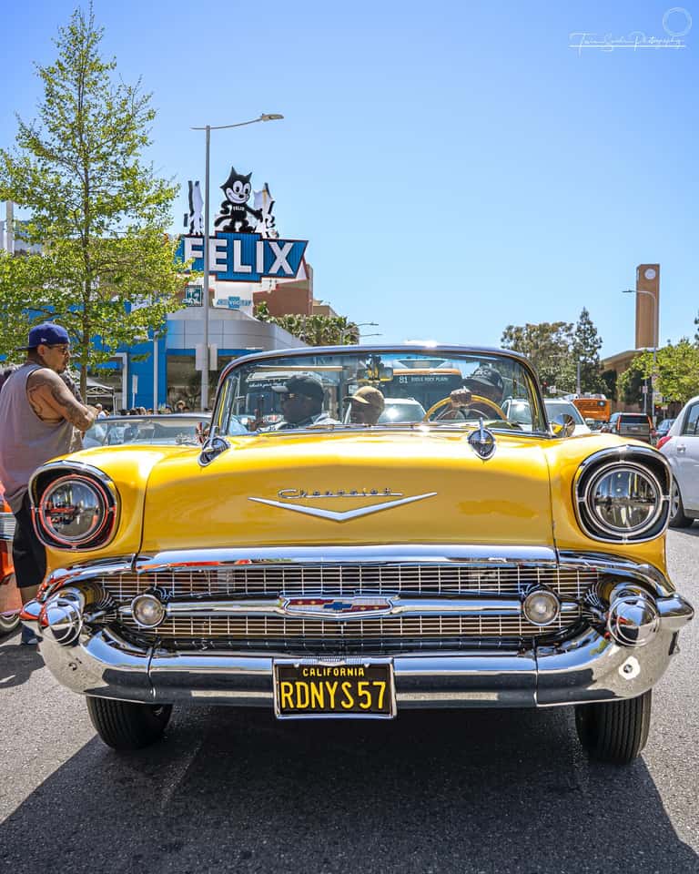 Yellow classic Chevrolet displayed at the Felix Chevrolet Classic Car Show in Los Angeles