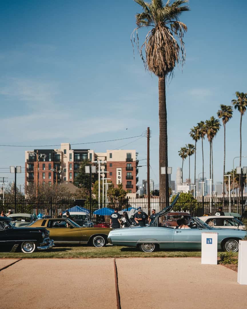 Classic cars and guests at the Felix Chevrolet Car Show in Los Angeles