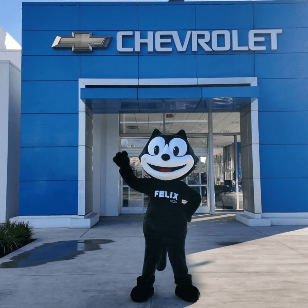 Felix the Cat mascot at Felix Chevrolet