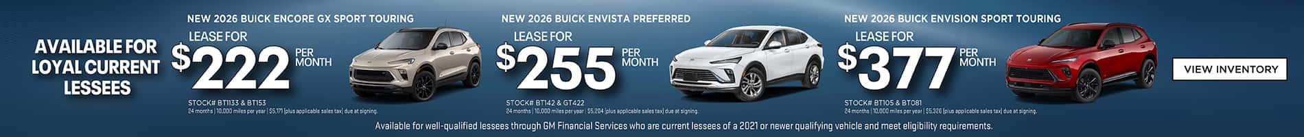 Loyalty Leases available on New 2026 Buick Encore GX, Envista and Envision SUVs