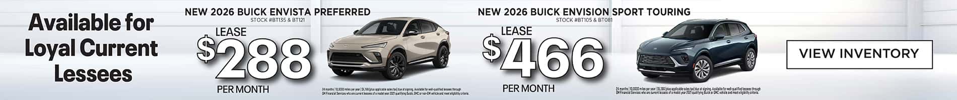 Loyalty Leases available on New 2026 Buick Envista and Envision SUVs