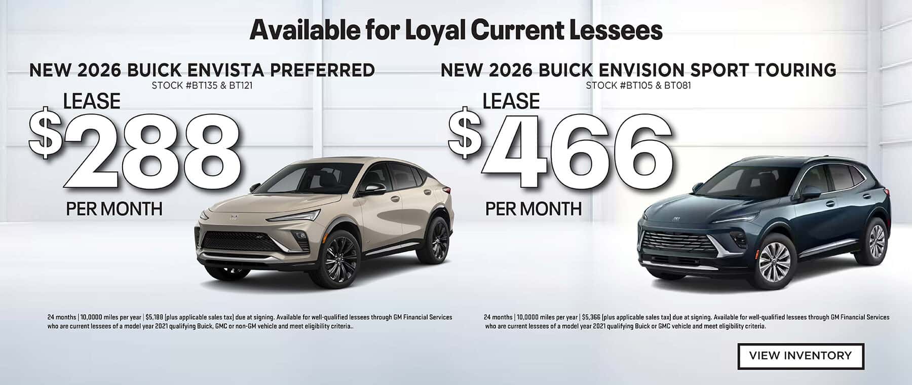 Loyalty Leases available on New 2026 Buick Envista and Envision SUVs