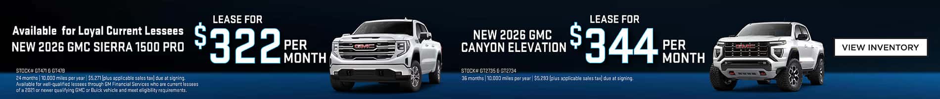 Loyalty Leases available on New 2026 GMC Sierra 1500 and Canyon Trucks