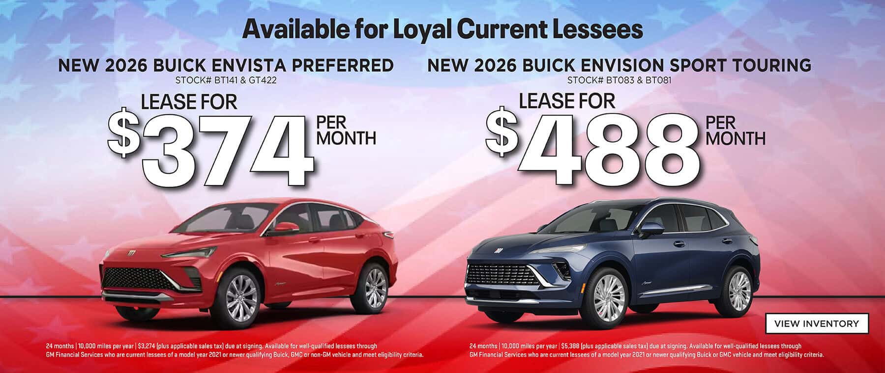 Loyalty Leases available on New 2026 Buick Envista and Envision SUVs