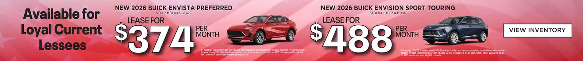Loyalty Leases available on New 2026 Buick Envista and Envision SUVs