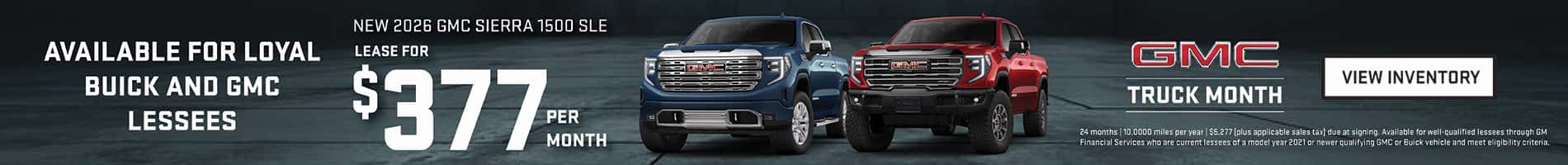 $377 per month lease on New 2026 GMC Sierra 1500 Trucks