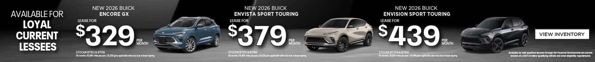 Loyalty Leases available on New 2026 Buick Encore GX, Envista and Envision SUVs