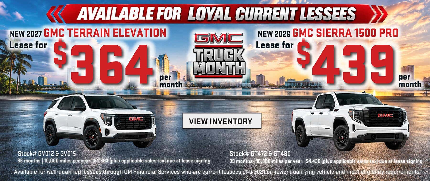 Loyalty Leases on New 2026 GMC Sierra 1500 Trucks and 2027 GMC Terrain SUVs