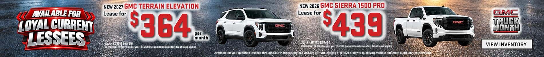 Loyalty Leases on New 2026 GMC Sierra 1500 Trucks and 2027 GMC Terrain SUVs