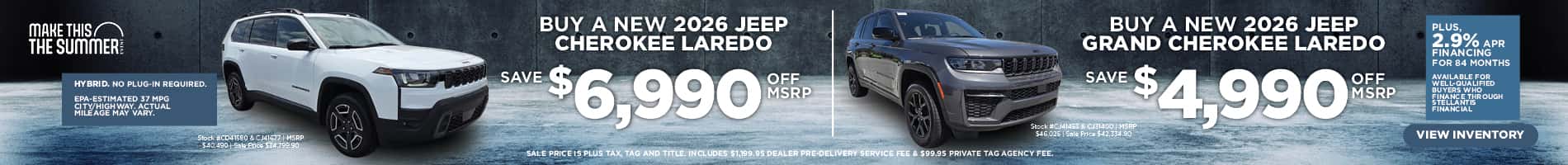 June Savings on New 2026 Jeep Cherokee and Grand Cherokee SUVs