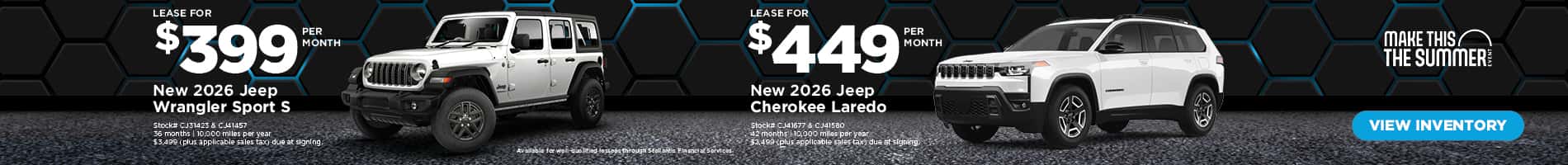Jeep leases on New 2026 Jeep Cherokee and Wrangler SUVs
