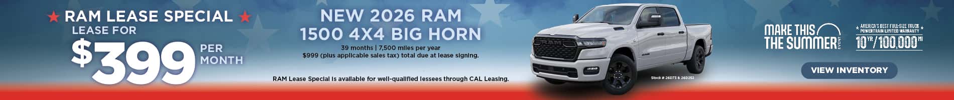 $399 per month lease on New 2026 RAM 1500 Trucks