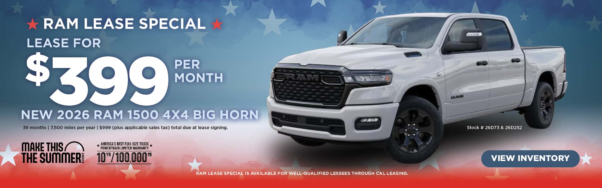 $399 per month lease on New 2026 RAM 1500 Trucks