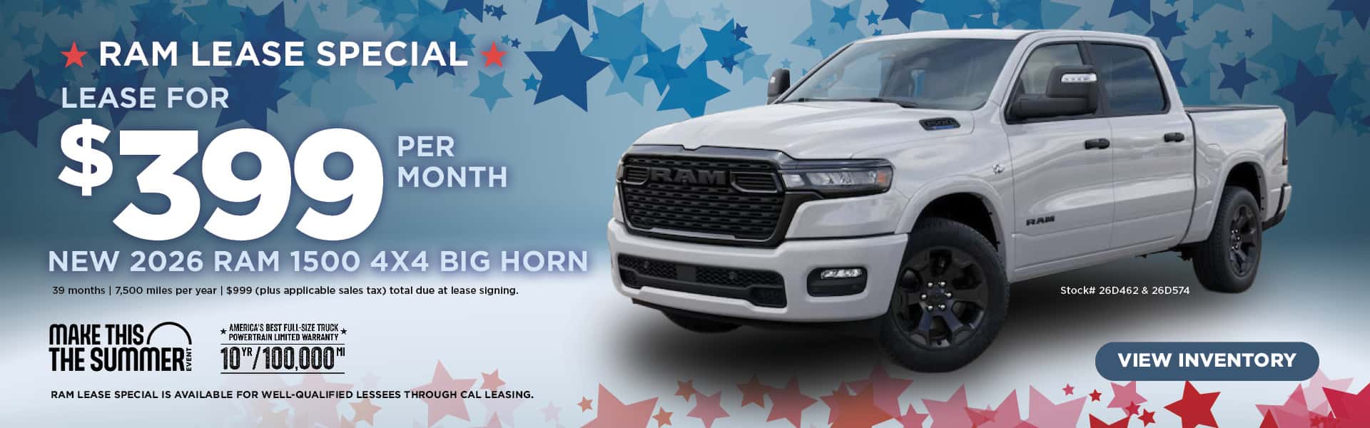 $399 per month lease on New 2026 RAM 1500 Trucks