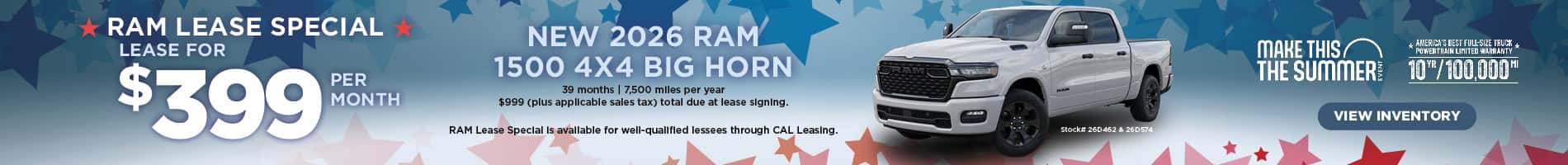 $399 per month lease on New 2026 RAM 1500 Trucks