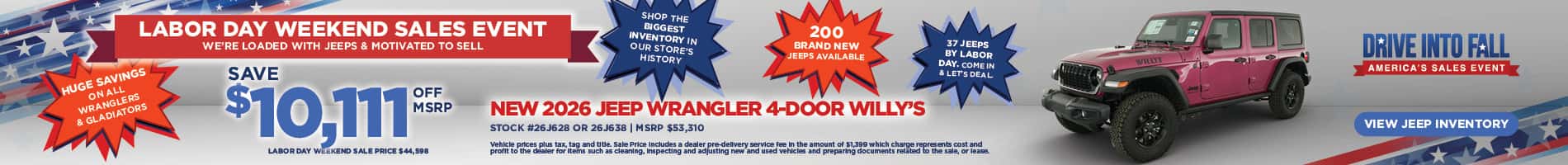 $10,111 savings off MSRP on new 2026 jeep wranglers