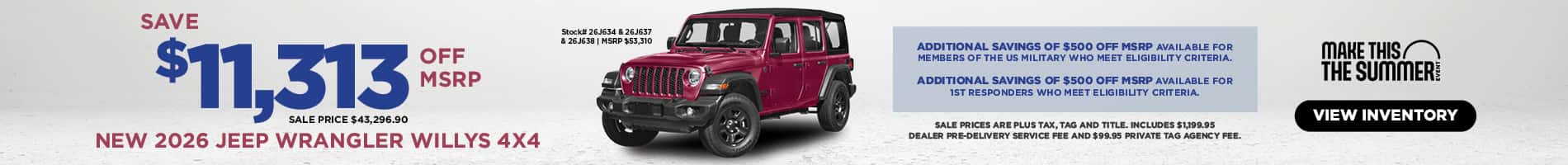 July Savings on New 2026 Jeep Wranglers