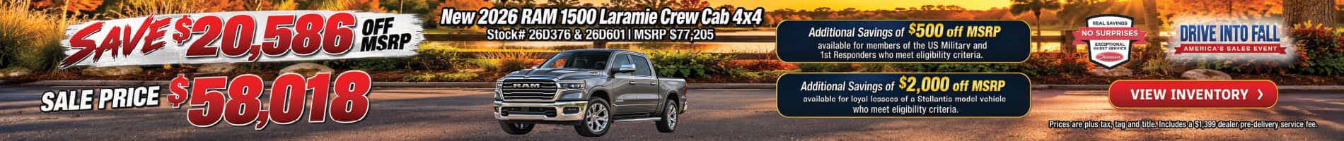 $20,586 savings off MSRP on New 2026 RAM 1500 Laramie Trucks