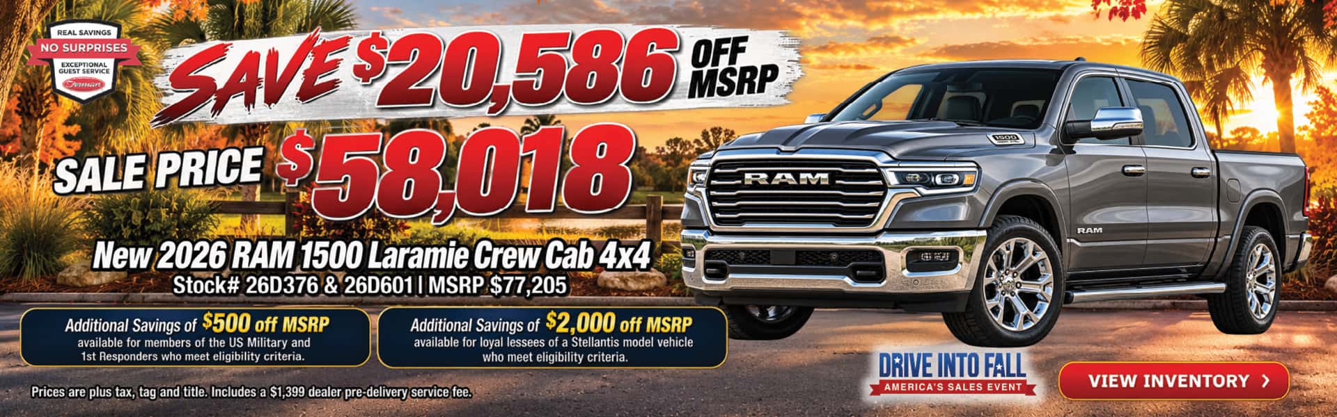 $20,586 savings off MSRP on New 2026 RAM 1500 Laramie Trucks