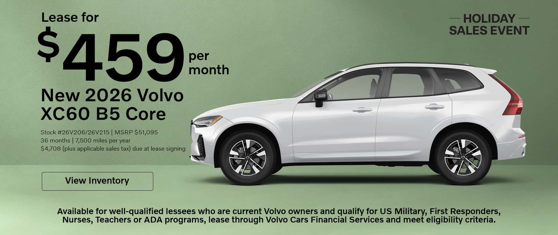 $459 per month lease available on New 2026 Volvo XC60 SUVs