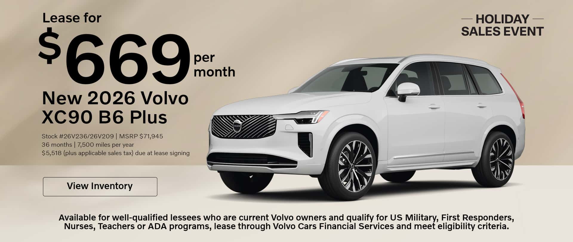 $669 per month lease available on new 2026 Volvo XC90 SUVs