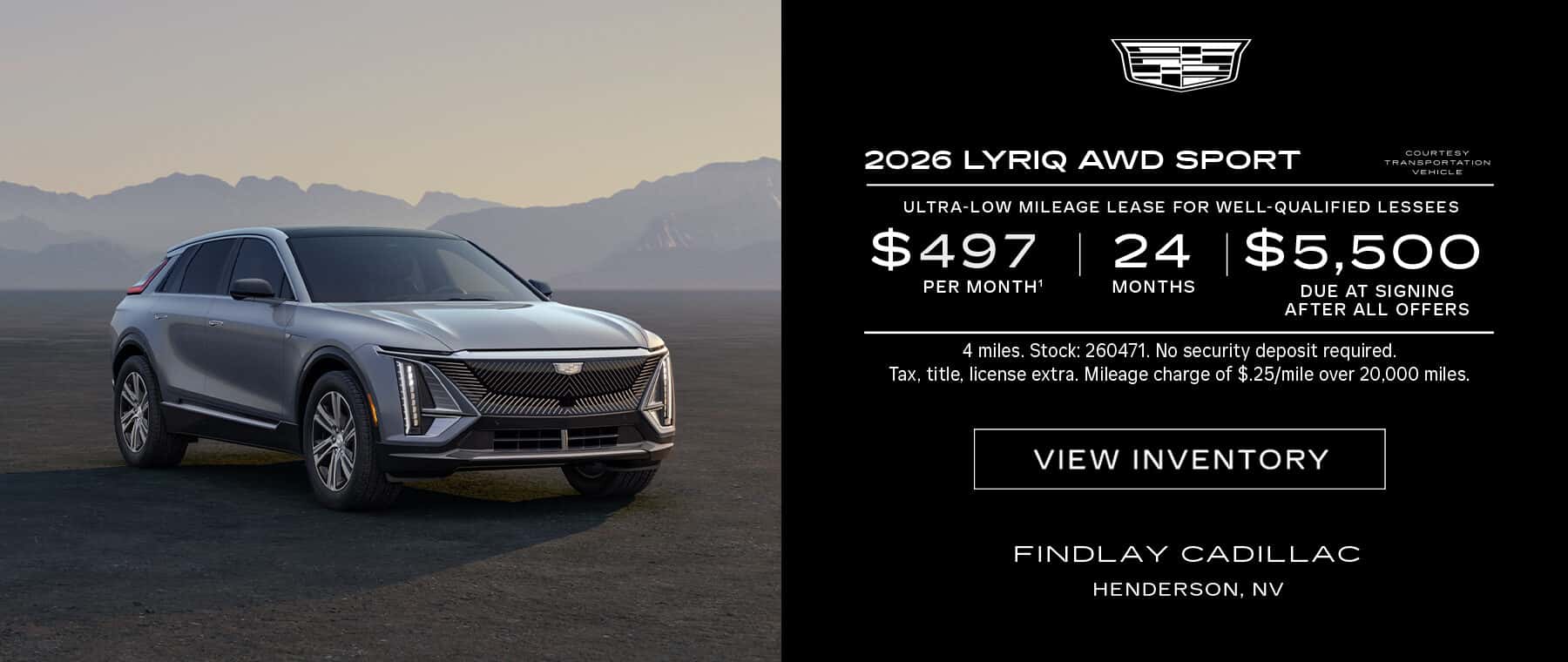2026 Cadillac LYRIQ AWD Sport Ultra-Low Mileage Lease