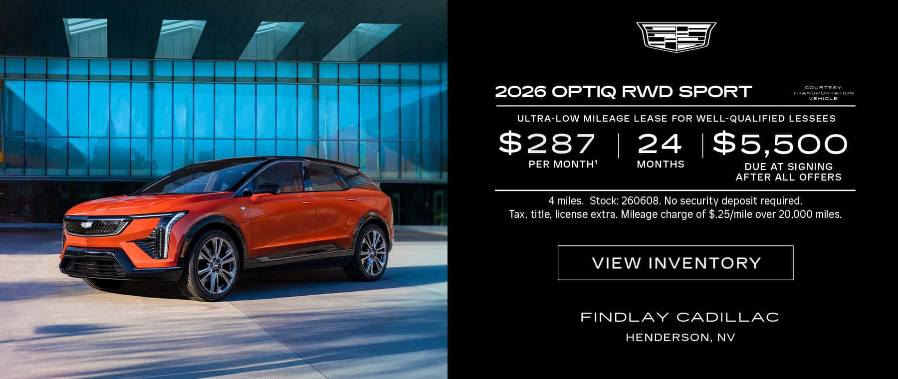 2026 Cadillac OPTIQ RWD Sport Ultra-Low Mileage Lease