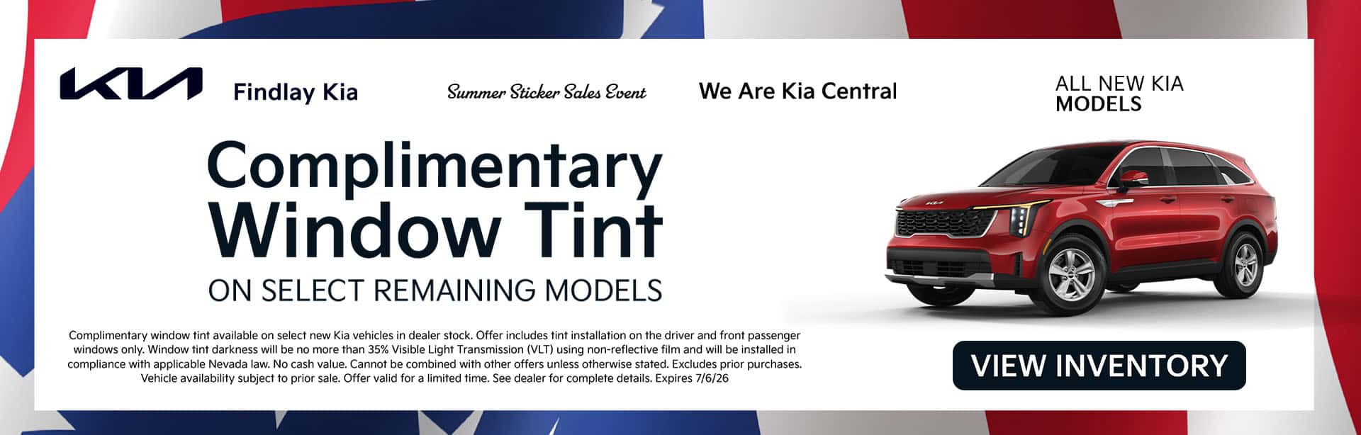 Findlay Kia LV - June 2026 - Complimentary Tint