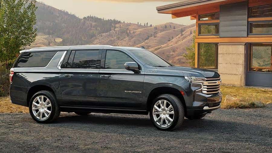 2022 Chevrolet Tahoe Z71 in Satin Steel Metallic in a driveway