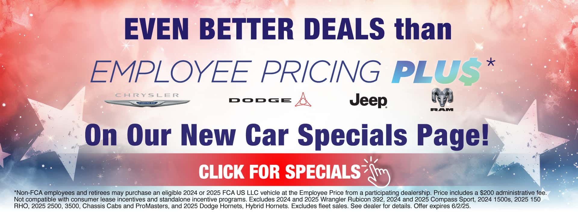 Even better deals than employee pricing plus on our new car specials page!