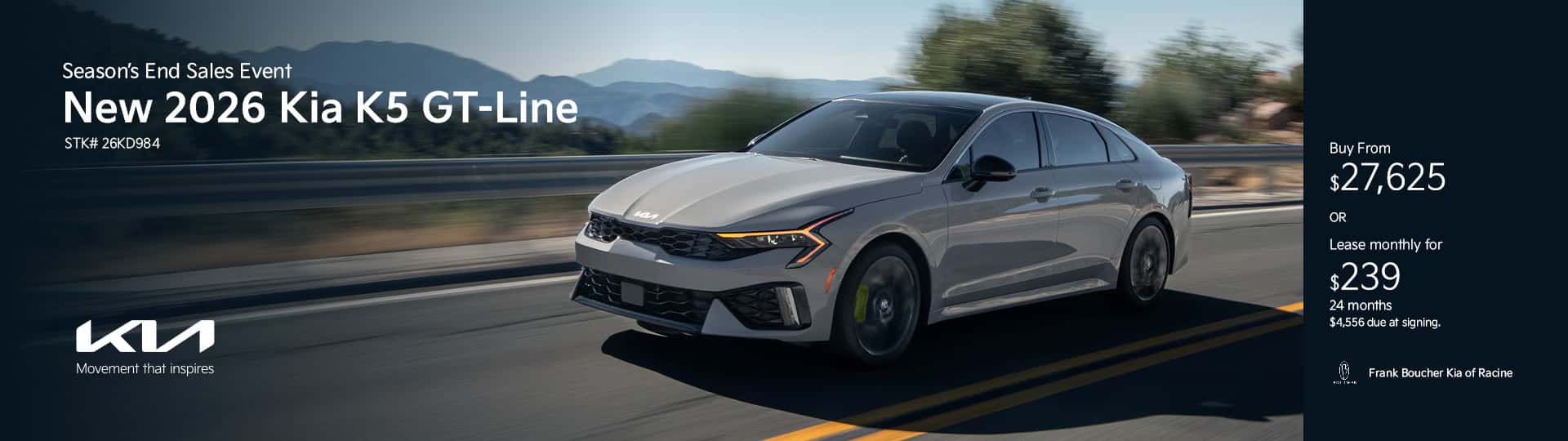 Aug 26 - Save on a new 2026 Kia k5 GT-Line in Racine, WI
