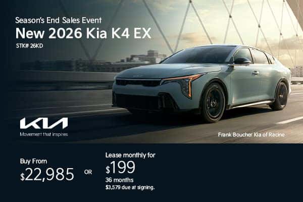 Lease a new 2026 Kia K4 EX for $199/mo or buy from $22,985