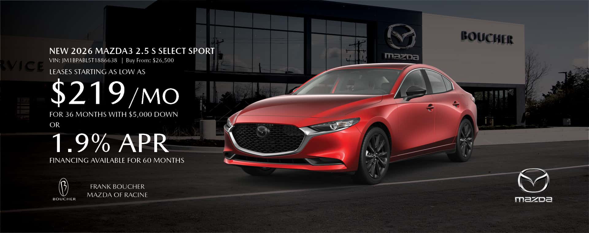 June 2026 - Save on a New 2026 Mazda3 2.5 Select Sport in Racine, WI