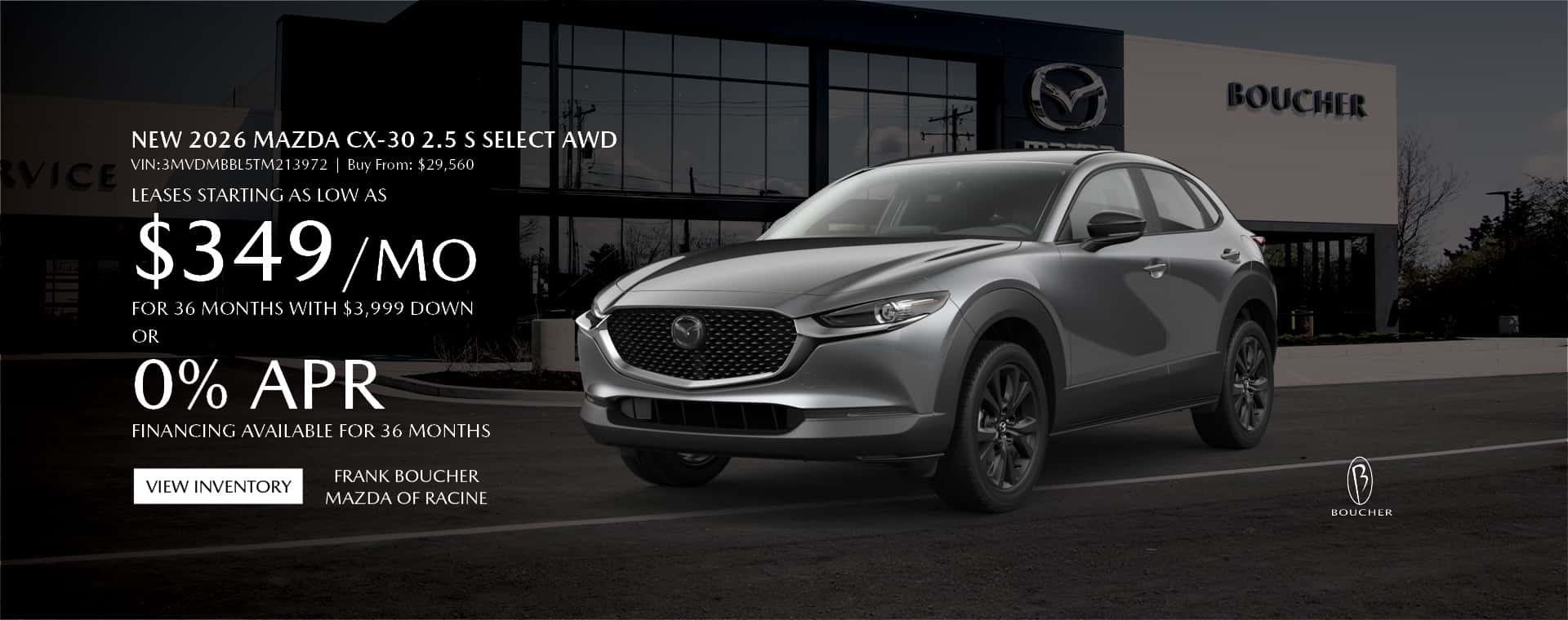 Sept 26 - Lease a new 2026 Mazda CX-30 in Racine