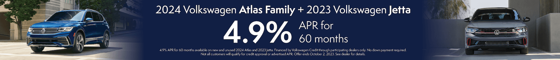 2024 Volkswagen Atlas Family + 2023 Volkswagen Jetta 4.9% • APR for 60 months