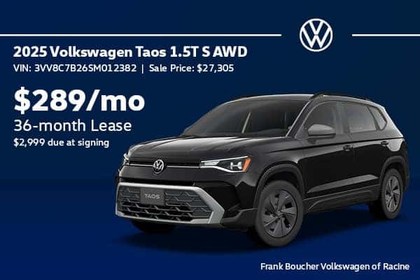 Lease a new 2025 Volkswagen Taos 1.5T S AWD in Racine, WI