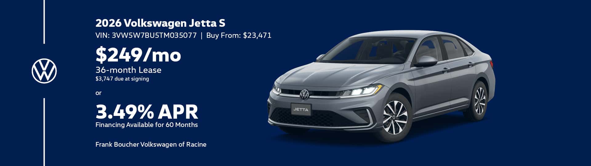 Save on a New 2026 Volkswagen Jetta S in Racine, WI