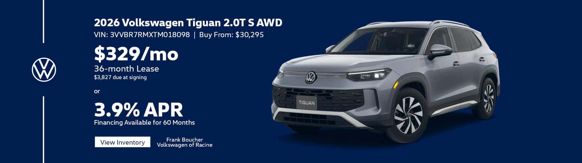 Lease a New 2026 Volkswagen Tiguan S AWD