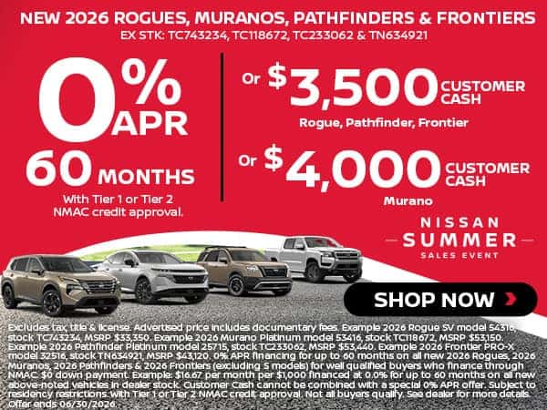 New Murano, Rogue, Pathfinder, Frontier