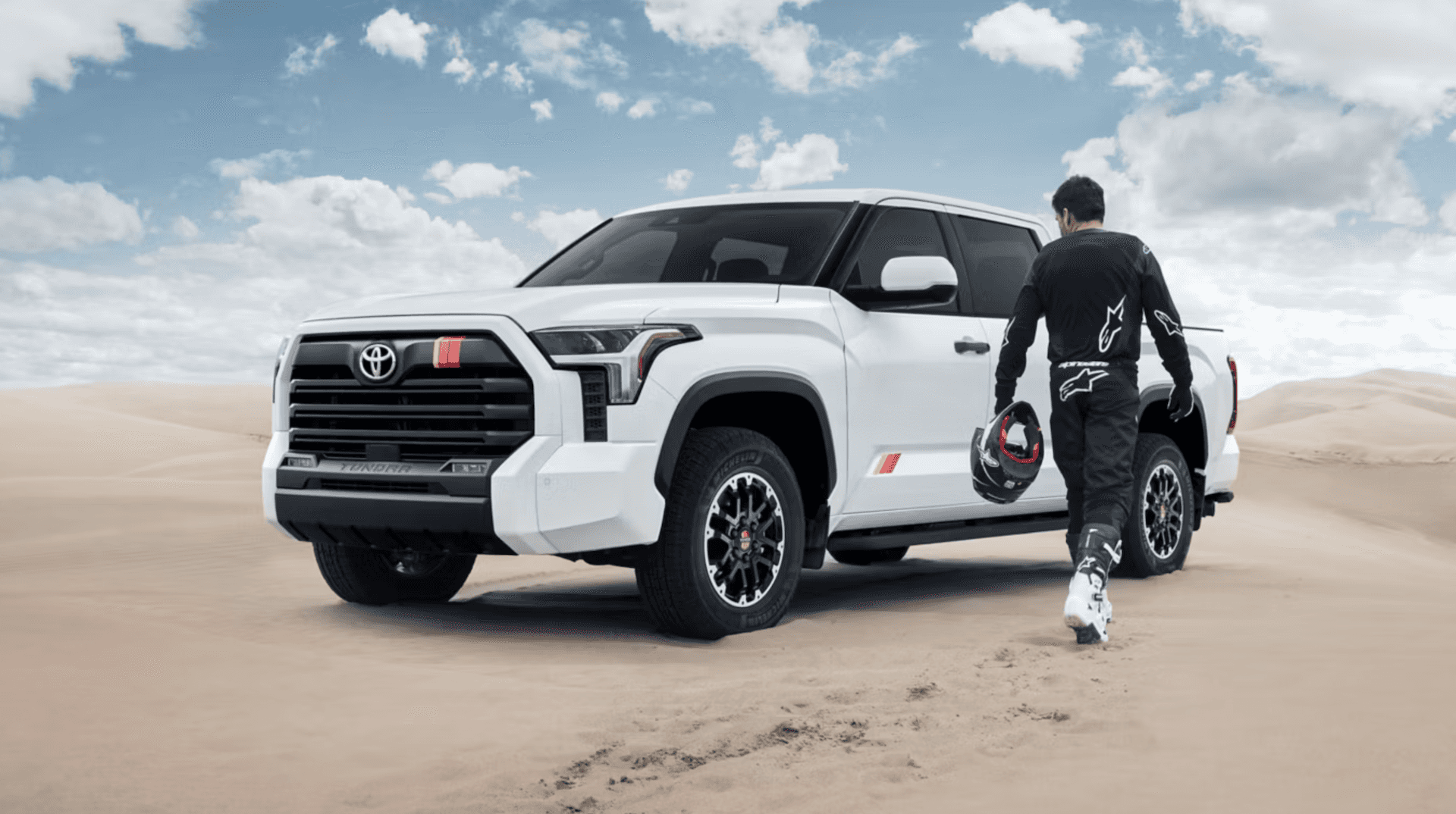 2026 Toyota Tundra SR5 CrewMax shown in Ice Cap with available TRD Rally Package for sale in Houston, TX