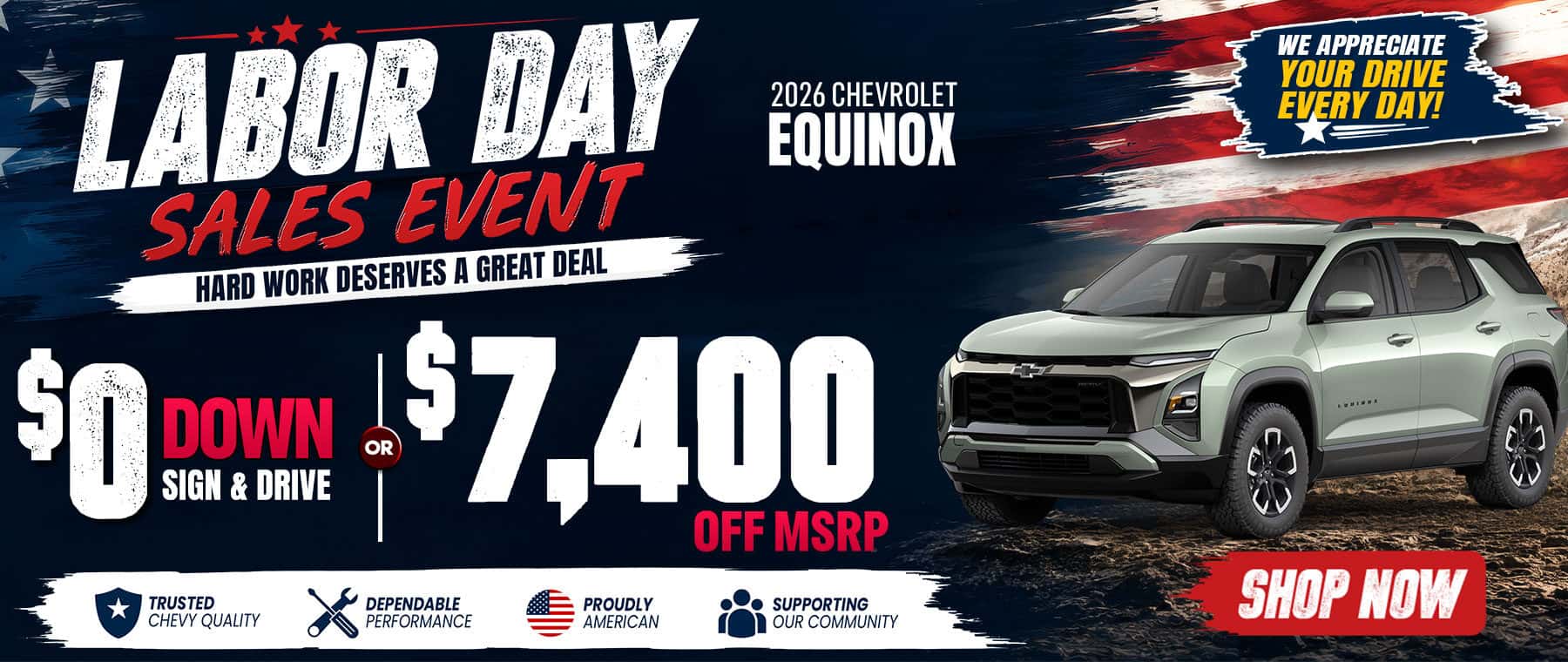 Get a new 2026 Chevrolet Equinox with $0 down through Sign & Drive or save $6,500 off MSRP.