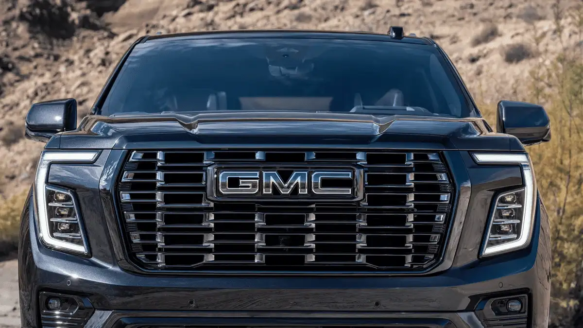 Front grille close-up of 2026 GMC Yukon near Ruth, NC displaying bold GMC badging and premium SUV exterior styling
