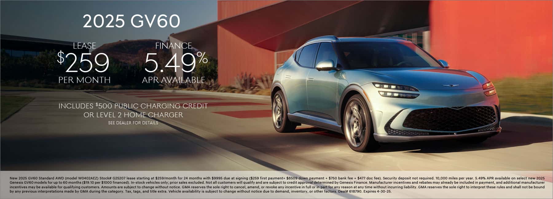 $259/mo. leases a New 2025 Genesis GV60 at Genesis of Conshohocken. View All Specials...