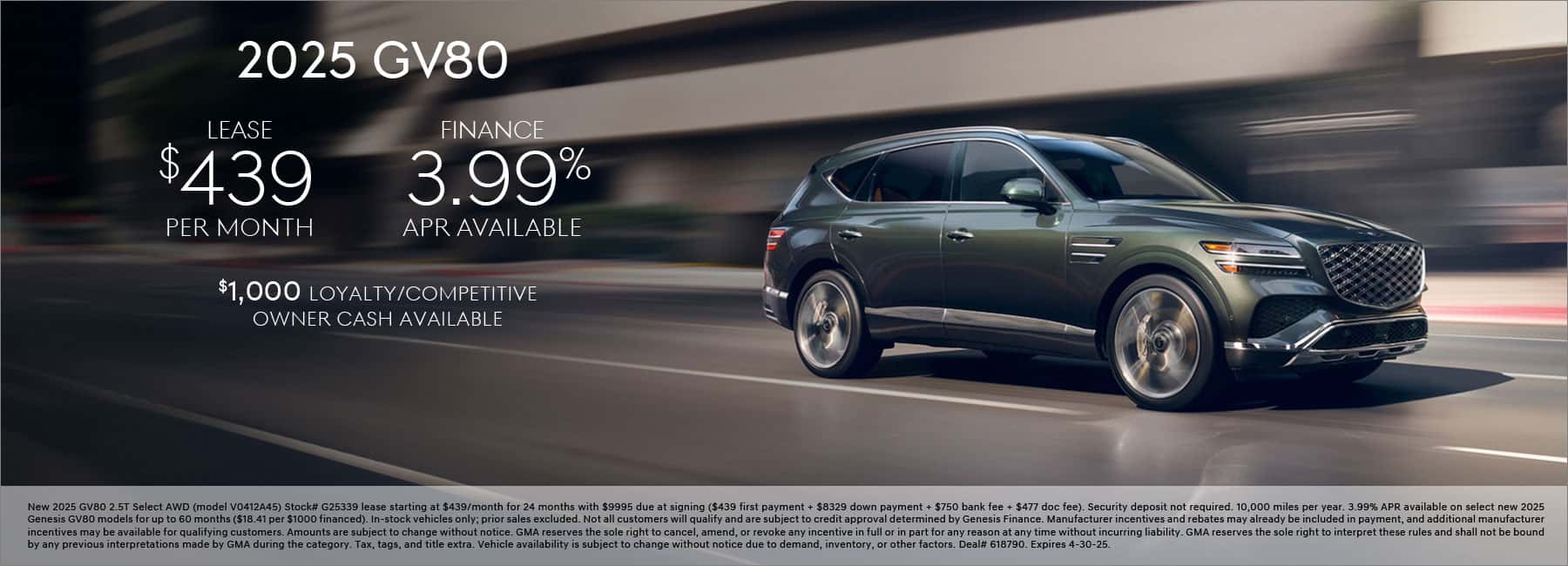 $439/mo. leases a New 2025 Genesis GV80 at Genesis of Conshohocken. View All Specials...