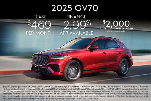 Lease a New 2025 GV70 2.5T Sport Prestige AWD for $469/mo.